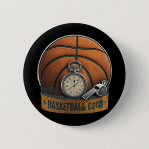 Badge Rond 5 Cm Basketball Coach Whistler Stopwatch