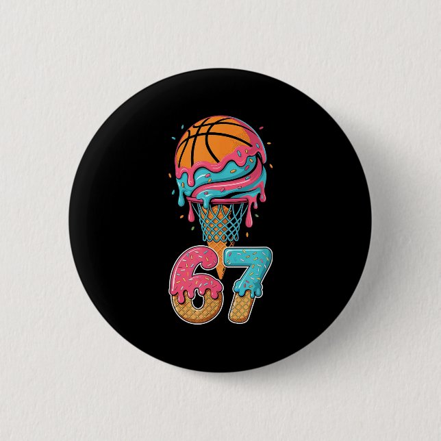Badge Rond 5 Cm Basketball Drip Number 67 Player 67th Birthday Ice (Devant)