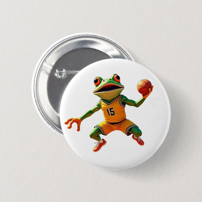 Badge Rond 5 Cm Basketball Frog bouton blanc (Devant & derrière)
