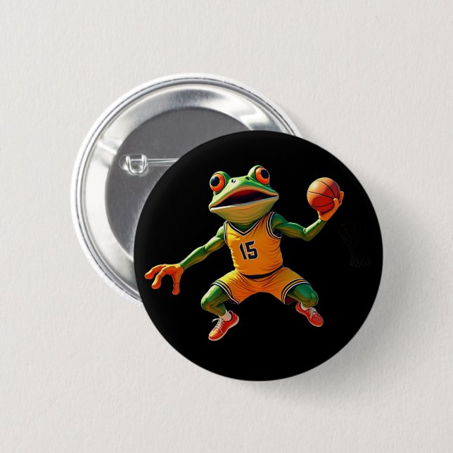 Badge Rond 5 Cm Basketball Frog bouton noir (Devant & derrière)