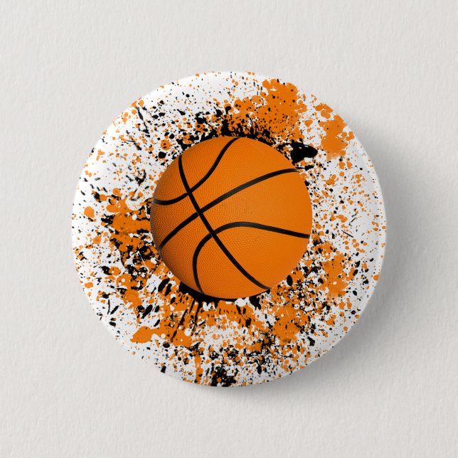 Badge Rond 5 Cm Basketball Grunge Paint Splatz Orange Black Cool (Devant)