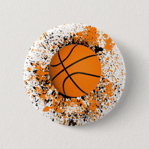 Badge Rond 5 Cm Basketball Grunge Tache de Peinture Orange Noir Co