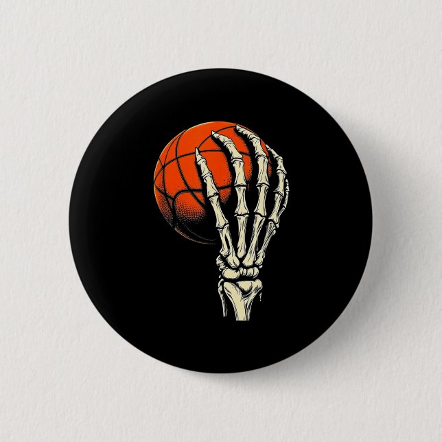 Badge Rond 5 Cm Basketball Halloween squelette crâne joueur hommes (Devant)