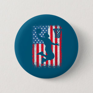 Badge Rond 5 Cm Basketball Patriotique Américain 4 Juillet Drapeau