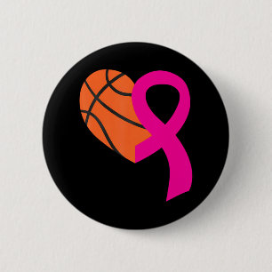 Badge Rond 5 Cm Basketball rose ruban Cool Cancer du sein