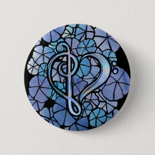 Badge Rond 5 Cm Bass Treble Clef Note Musique Heart Love