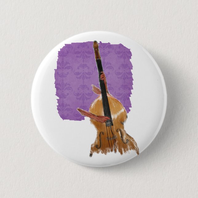Badge Rond 5 Cm Basse acoustique droite avec le musicien de mains (Devant)