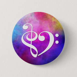 Badge Rond 5 Cm Basse Clé Treble Coeur Clé Baid Nebula violette