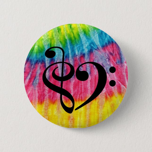 Badge Rond 5 Cm Basse Clé Treble Coeur Clé Rétro Hippie Cravate-Dy (Devant)