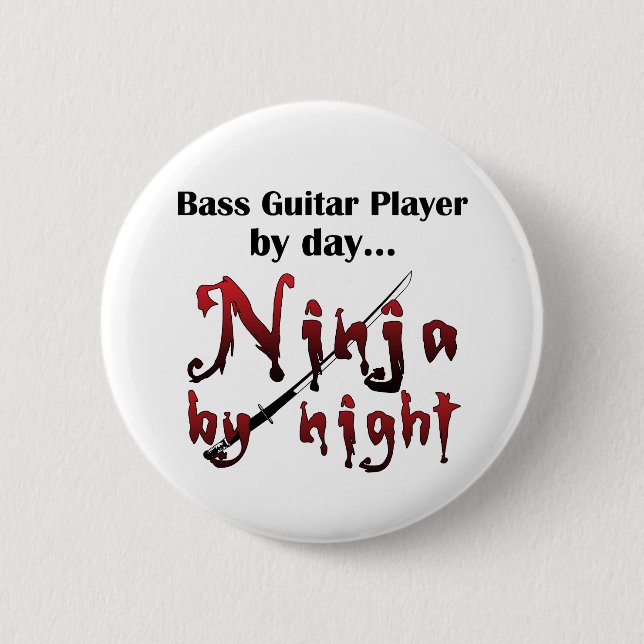 Badge Rond 5 Cm Basse guitare Ninja (Devant)