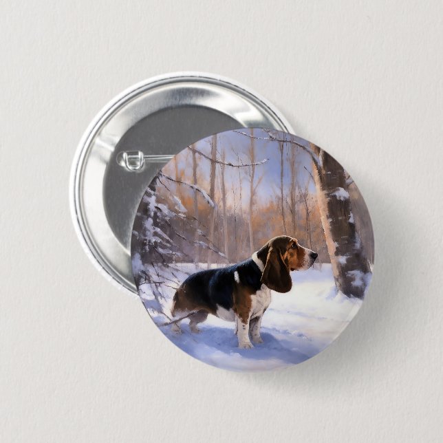 Badge Rond 5 Cm Basset Hound Laisser neiger Noël (Devant & derrière)