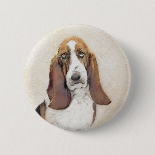 Badge Rond 5 Cm Basset Hound Painting - Cute Original Dog Art