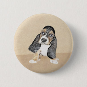 Badge Rond 5 Cm Basset Hound Peinture Chiot - Art Chien original