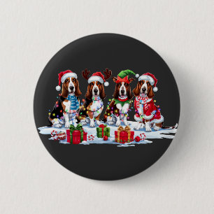 Badge Rond 5 Cm Basset hound Santa chapeau bois elfe lumière de No