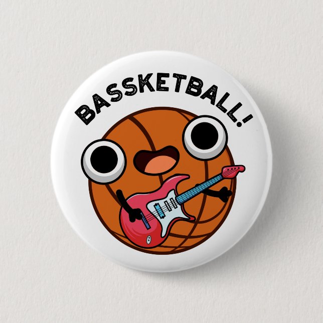 Badge Rond 5 Cm Bassketball Funny Basketball Musique Pun (Devant)