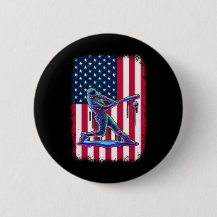 Badge Rond 5 Cm Bat Patriotique Joueur du Drapeau Américain 4e De