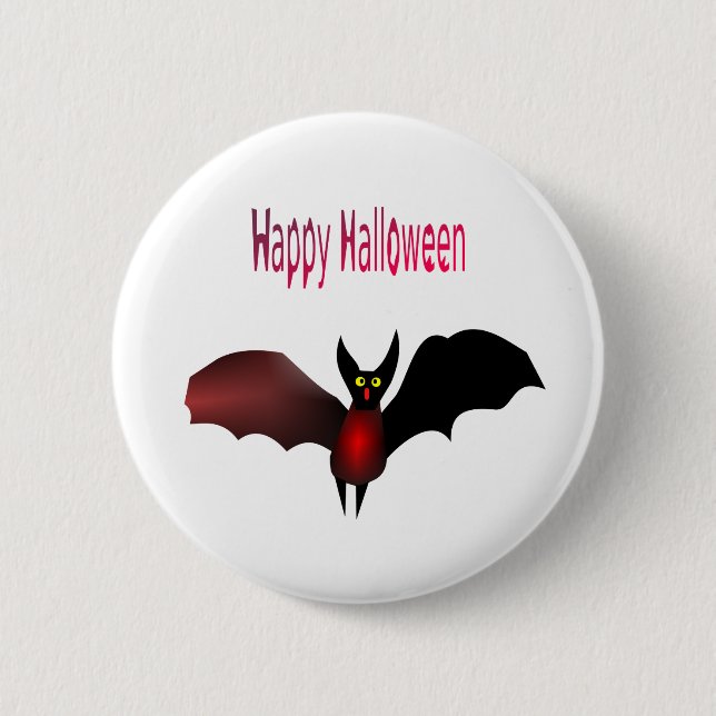 Badge Rond 5 Cm Bat volant Happy Halloween Bouton (Devant)