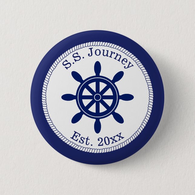 Badge Rond 5 Cm Bateau à roue du capitaine nautique Ajouter le nom (Devant)