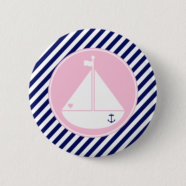 Badge Rond 5 Cm Bateau bleu et rose (Devant)
