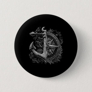 Badge Rond 5 Cm Bateau d'ancrage et de comp mer océan rétro vintag