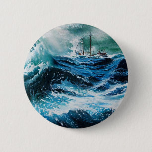 Badge Rond 5 Cm Bateau dans la mer dans la tempête