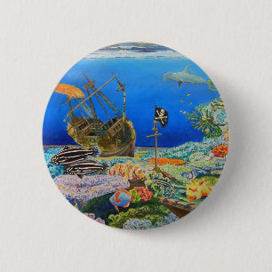 Badge Rond 5 Cm Bateau de pirate
