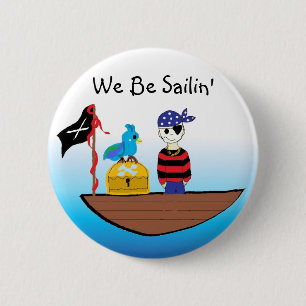 Badge Rond 5 Cm Bateau de pirates avec trésor