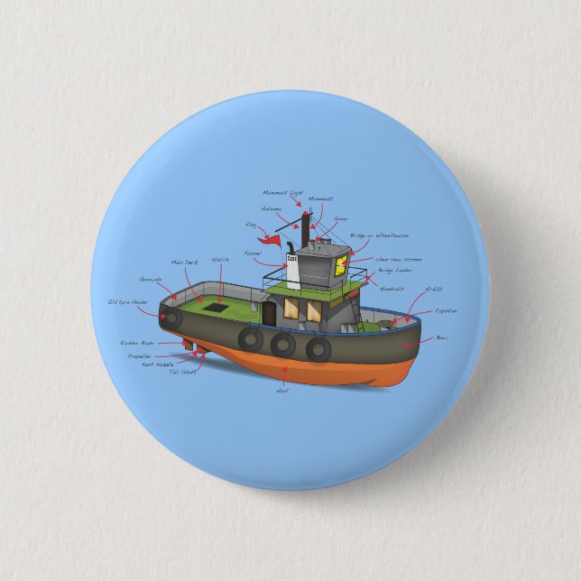 Badge Rond 5 Cm Bateau remorqueur (Devant)