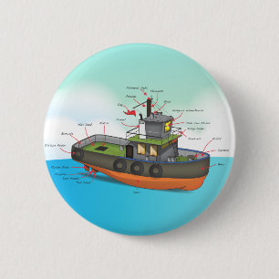 Badge Rond 5 Cm Bateau remorqueur