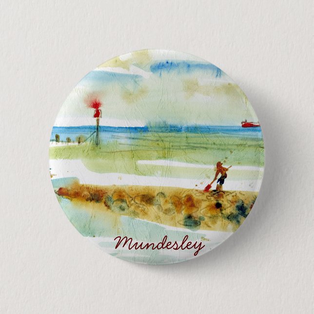 Badge Rond 5 Cm Bateau rouge à Mundesley, Norfolk (Devant)