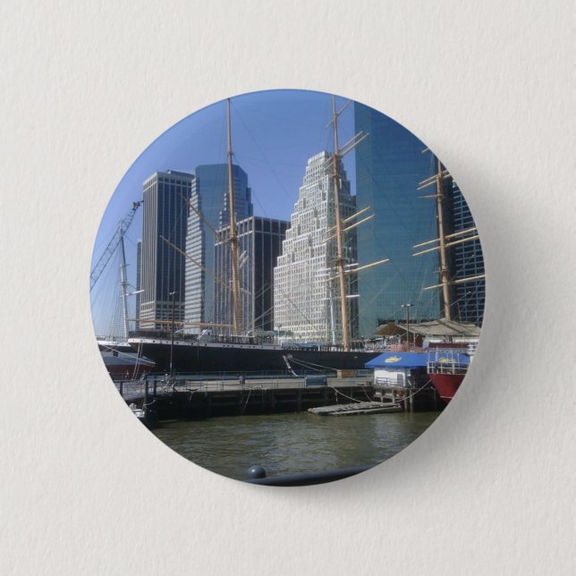 Badge Rond 5 Cm Bateaux de port de ville (Devant)