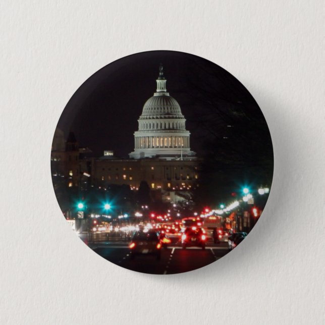 Badge Rond 5 Cm Bâtiment de capitol des USA la nuit (Devant)