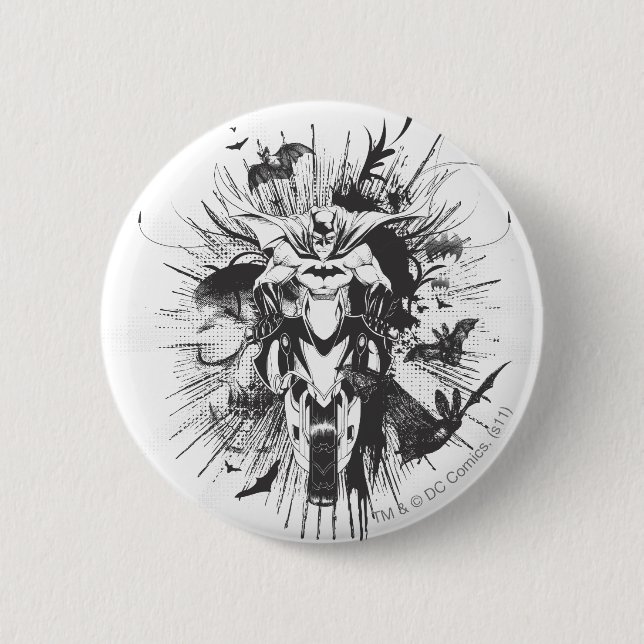 Badge Rond 5 Cm Batman à vélo avec chauves-souris (Devant)
