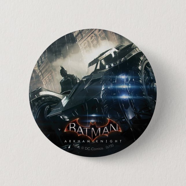 Badge Rond 5 Cm Batman Avec Batmobile Dans La Pluie (Devant)