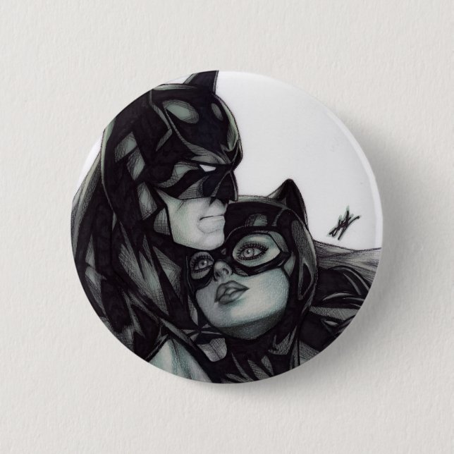 Badge Rond 5 Cm Batman & Catwoman ~ Bruce Wayne & Selina Kyle (Devant)