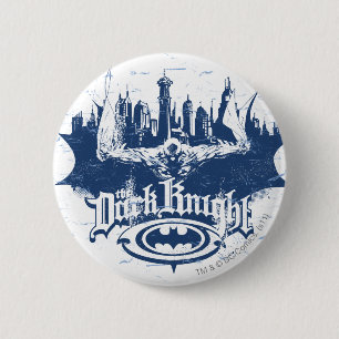 Badge Rond 5 Cm Batman Dark Knight   Logo bleu Cityscape