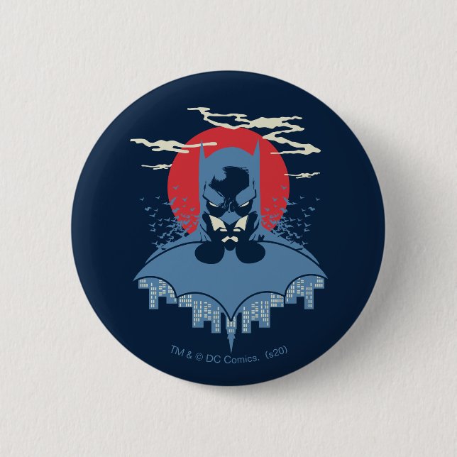 Badge Rond 5 Cm Batman Lune Rouge Avec Logo (Devant)
