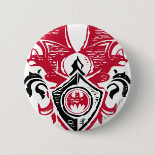 Badge Rond 5 Cm Batman Symbol   Red Black Bat Stamp Crest Logo