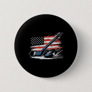 Badge Rond 5 Cm Bâton de hockey sur glace du 4 juillet Puck Drapea