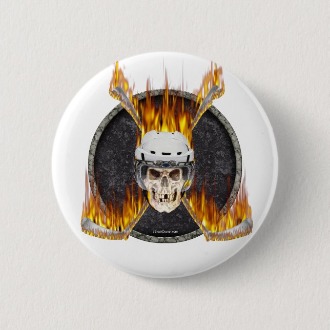 Badge Rond 5 Cm Bâtons de hockey brûlants (Devant)