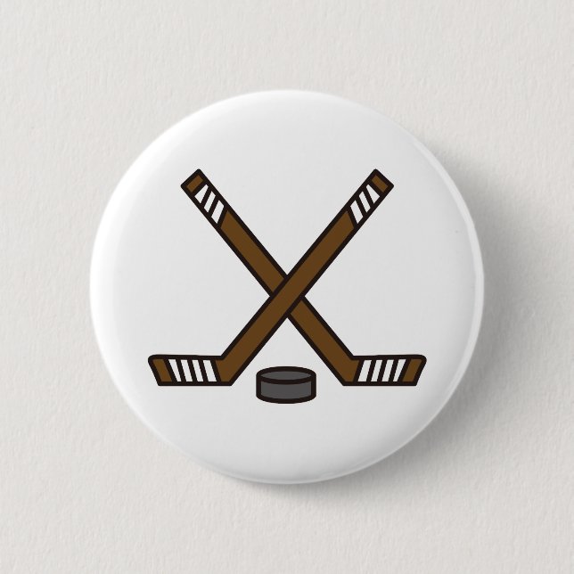 Badge Rond 5 Cm Bâtons de hockey et galet (Devant)