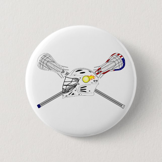 Badge Rond 5 Cm Bâtons de lacrosse avec le casque (Devant)