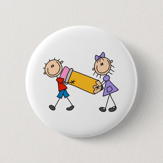 Badge Rond 5 Cm Bâtons Enfants avec crayon (Devant)