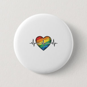 Badge Rond 5 Cm Battement de coeur arc-en-ciel Gravure vintage Des