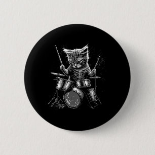 Badge Rond 5 Cm Batterie de tambour de groupe de rock Kitten Chat