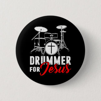 Badge Rond 5 Cm Batteur Pour Jésus Christian Drums Cadeau Croix