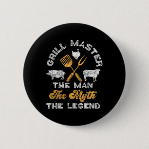 Badge Rond 5 Cm Bbq Smoker Grill Maître L'Homme Le Mythe La Légend