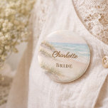 Badge Rond 5 Cm Beach Coastal Elegant Bachelorette party Name Tag<br><div class="desc">Celebrate the bride in coastal style with these personalized beach-themed name tag buttons, designed for bachelorette parties and bridal celebrations. Available in customized versions featuring the bride’s name with “Bride” or individual names with the title “Bridesmaid, ” these elegant buttons make it easy to identify the bridal party while adding...</div>