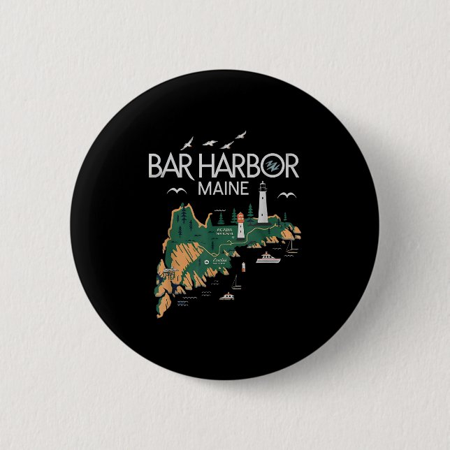 Badge Rond 5 Cm Beach Lighthouse Bar Harbour Maine (Devant)