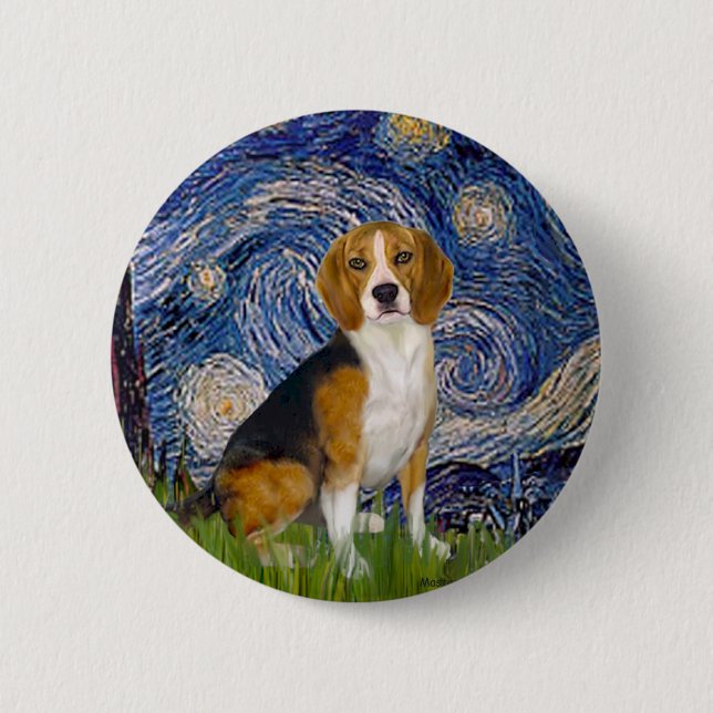 Badge Rond 5 Cm Beagle 7 - Nuit étoilée (Devant)